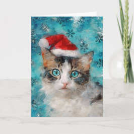 Mixed Media Cat Print Kerst Kaart AP414A1