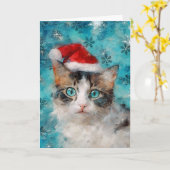 Mixed Media Cat Print Kerst Kaart AP414A1 (Gele Bloem)