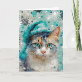 Mixed Media Cat Print Kerst Kaart AP415A1