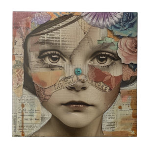 Mixed Media Collage Portret Kunst (10) Tegeltje