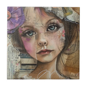 Mixed Media Collage Portret Kunst (1) Tegeltje