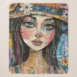 Mixed Media Collage Portret Kunst (3) Sherpa Deken