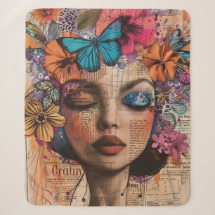 Mixed Media Collage Portret Kunst (7) Sherpa Deken