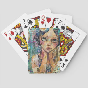 Mixed Media Collage Portret Kunst (8) Pokerkaarten