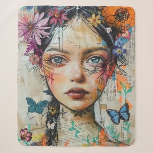 Mixed Media Collage Portret Kunst (9) Sherpa Deken