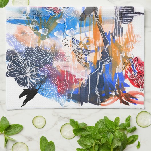 Mixed Media Crow Abstracte keukenhanddoek (Gevouwen)