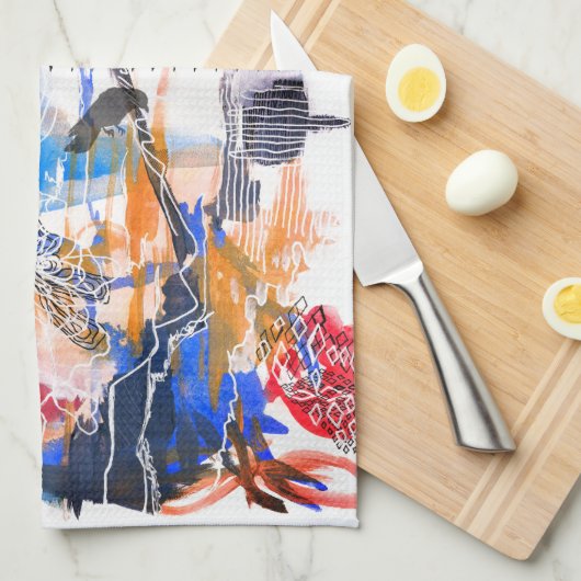 Mixed Media Crow Abstracte keukenhanddoek (Quarter Fold)