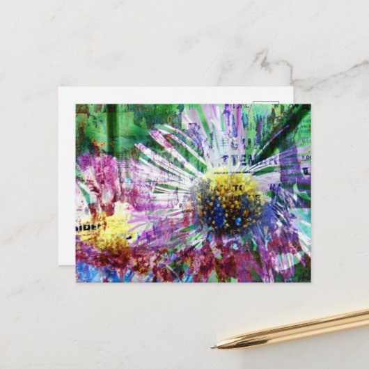 Mixed Media Flower Collage Briefkaart (Voorkant / Achterkant in situ)