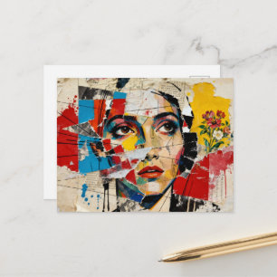 Mixed media Gezicht en bloemen Collage Briefkaart
