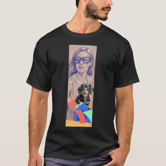 Mixed Media Illustration of a Woman and Dachshund T-shirt