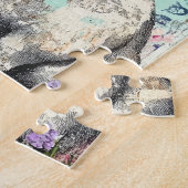 Mixed Media Konijn Roze Vlinder en Bloemen Legpuzzel (Zijkant)