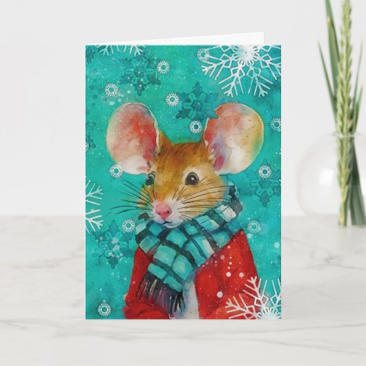 Mixed Media Muis Print Kerst Kaart AP451B1 (Voorkant)