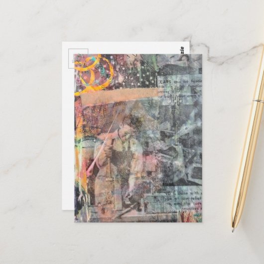 Mixed Media Retro Woodworking Collage Briefkaart (Voorkant / Achterkant in situ)