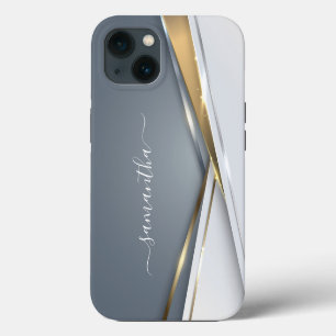 Mixed Metaal 3D-look Calligrafie Gouden Monogram iPhone 13 Hoesje