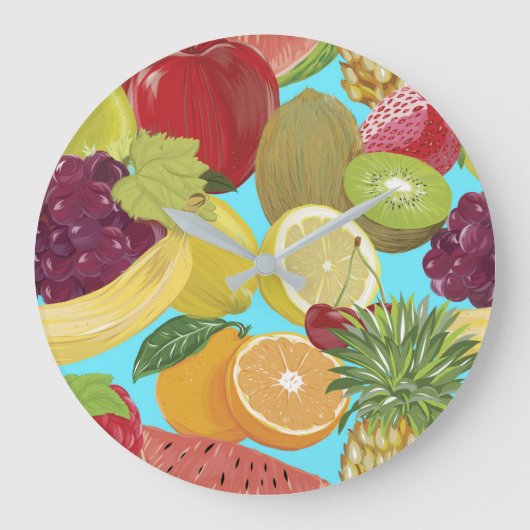 Mixed Tropical Fruit Illustration Pattern Grote Klok (Voorkant)