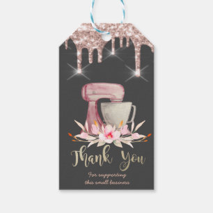 Mixer Bloemen Roze Goud Drips Bakkerij Cadeaulabel