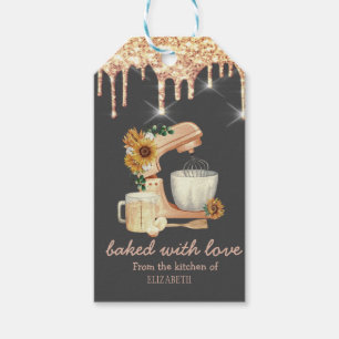 Mixer Zonnebloemen Druppels Bakkerij   Cadeaulabel
