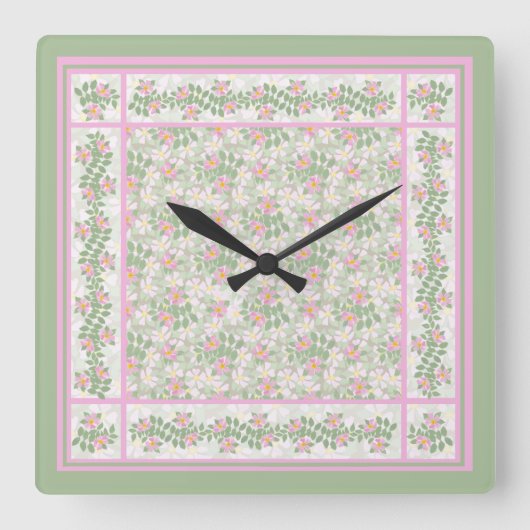 Mix'n'Match Rose Dogrose Motif Horloge murale (Recto)