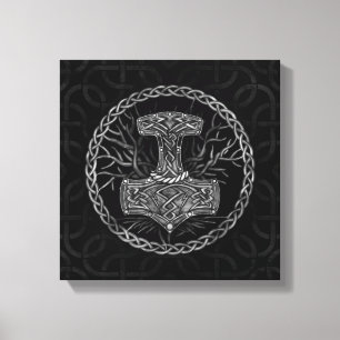 Mjolnir - De hamer van Thor en Boom van het leven Canvas Afdruk