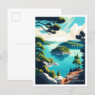Mljet Kroatië vintage reisillustratie Briefkaart