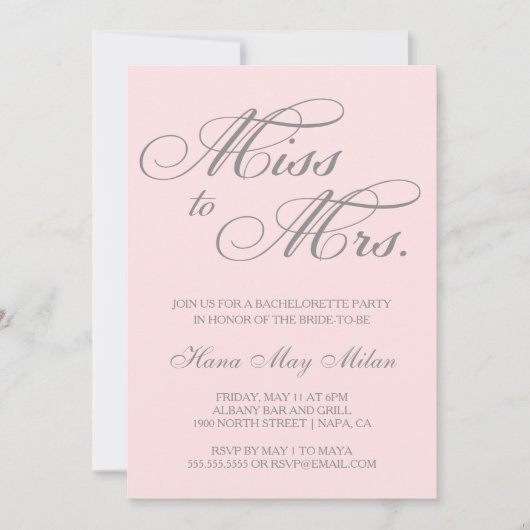 Mlle à Mme Bachelorette Invitation (Devant)