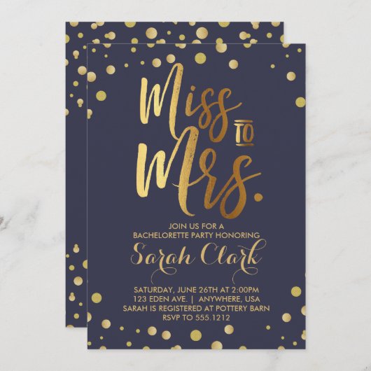 Mlle à Mme Bachelorette Invitation (Devant / Derrière)