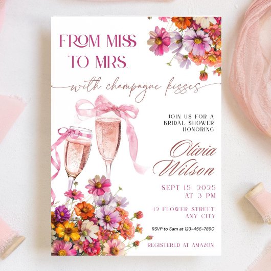 Mlle à Mme Bridal Shower Invitation Modèle Rose