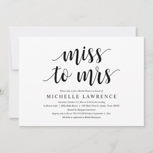 Mlle à Mme, Invitation de douche nuptiale moderne (Devant)