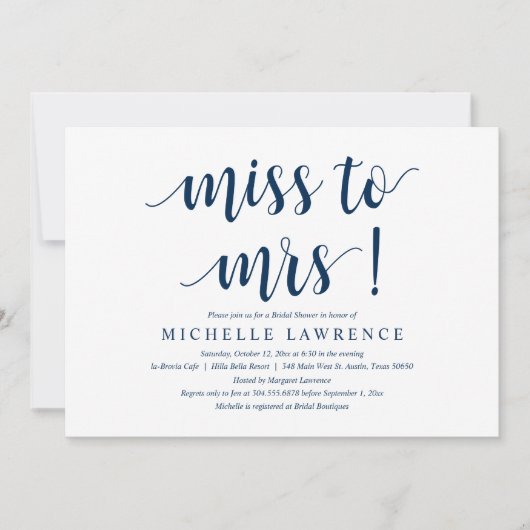 Mlle à Mme, Invitation de douche nuptiale moderne (Devant)