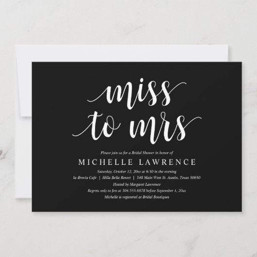 Mlle à Mme, Invitation de douche nuptiale moderne (Devant)