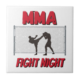 MMA Fight Night tekst en Silhouet van Twee Vechter Tegeltje