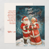 Mme Claus Père Noël Bonne Année Carte de Vœux Plat