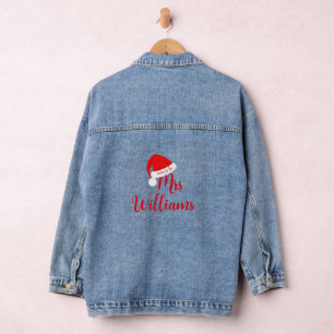 Mme dans Red Santa Hat Denim Veste