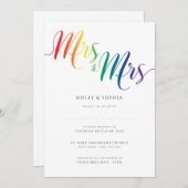 Mme et Mme Lesbian Faire-part de mariage Rainbow (Devant / Derrière)