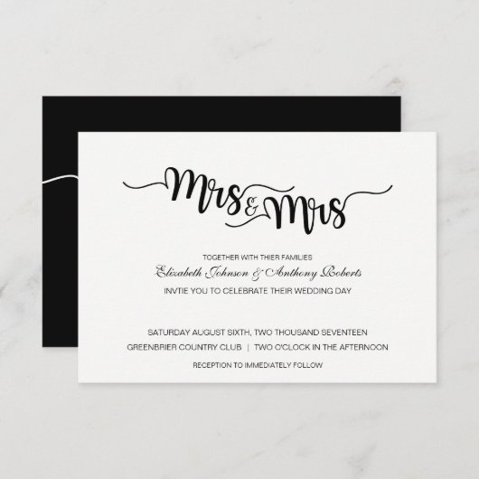 Mme et Mme Script | Invitations de mariage moderne (Devant / Derrière)