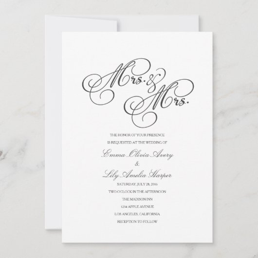 Mme & Mme | Invitation de mariage lesbienne (Devant)