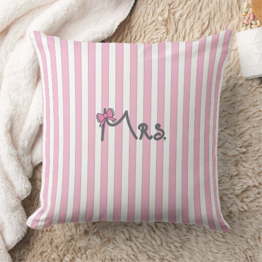 Mme - rayures roses Coussin avec arc rose (Couverture)