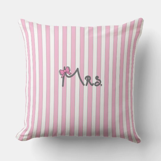 Mme - rayures roses Oreiller avec nœud rose (Recto)