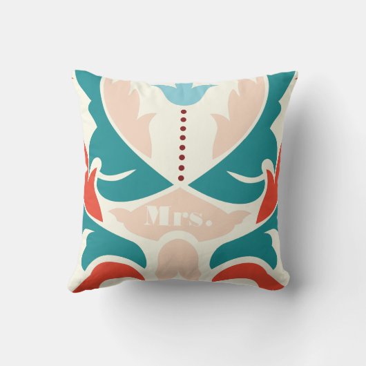 Mme Turquoise Pêche Corail Bourgogne Coussin moder (Verso)