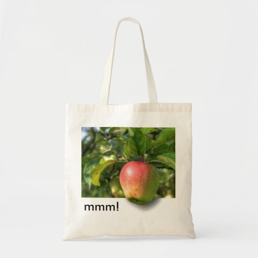 Mmm! | Apple Hanging Off Tree |  tekst Tote Bag (Voorkant)