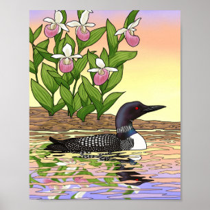 MN Staatsvogel Bloem Loon Lady Slipper Poster