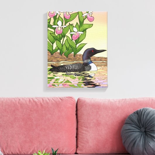 MN State Bird Flower Loon Lady Slipper Canvas Afdruk (Insitu (Woonkamer))