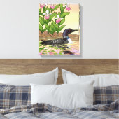 MN State Bird Flower Loon Lady Slipper Canvas Afdruk (Insitu (Slaapkamer))