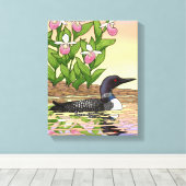 MN State Bird Flower Loon Lady Slipper Canvas Afdruk (Insitu (Houten vloer))