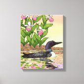 MN State Bird Flower Loon Lady Slipper Canvas Afdruk (Voorkant)