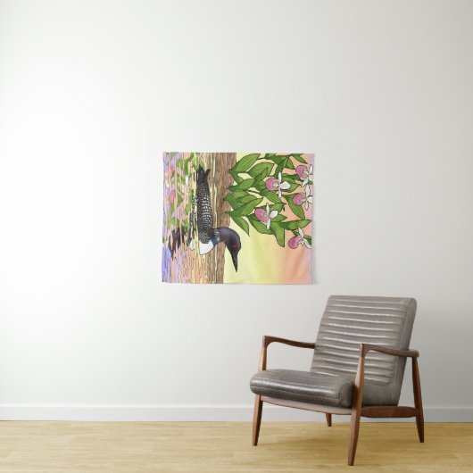 MN State Bird Flower Loon Lady Slipper Wandkleed (In Situ (horizontaal))