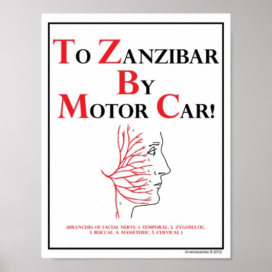 Mnemonic: naar Zanzibar met motorauto Poster (Voorkant)