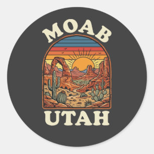Moab Utah Woestijn Zonsondergang   Retro Zuidweste Ronde Sticker