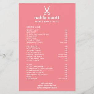 Mobiel haarstylist schaar - prijslijst koraal flyer