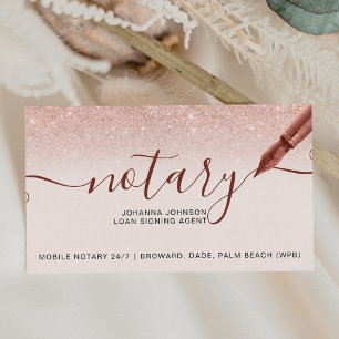 Mobiele goudglittertypografie van roos met notaris visitekaartje
